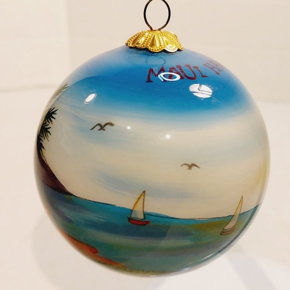 Pier 1 Li Bien "Maui Hawaii" Reverse Painted Glass Christmas Ornament - Picture 1 of 8